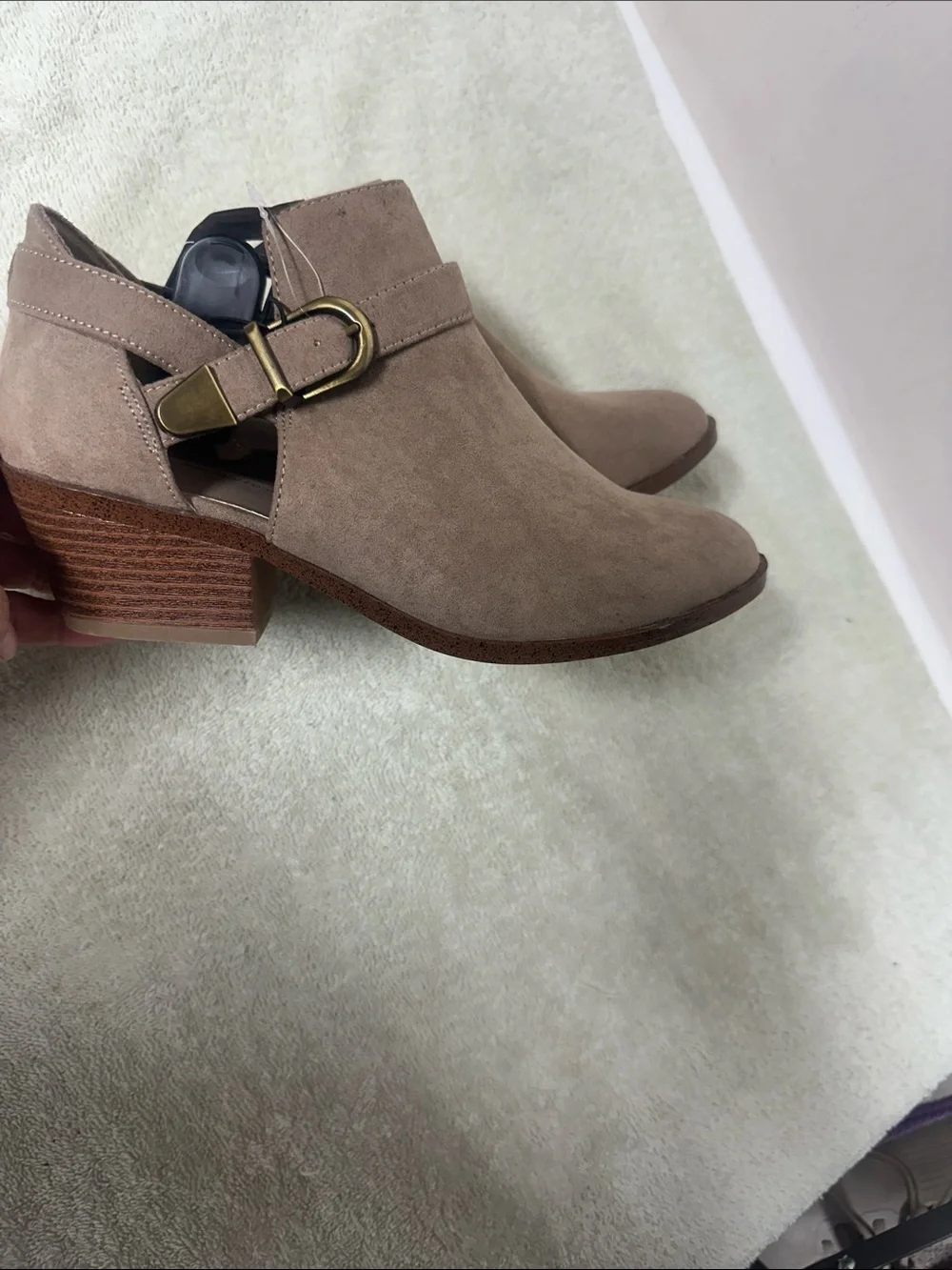 Time and Tru Taupe Suede like Ankle Booties with Side Buckle